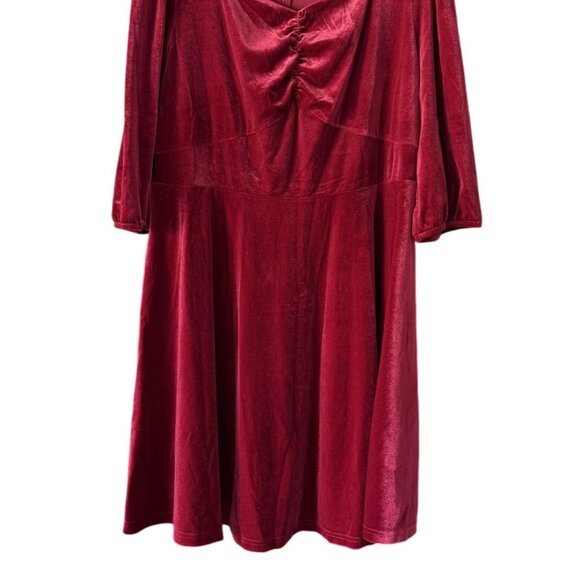 Homrain Womens Red Velvet Midi Dress Ruched Bodice 3XL WhimsyGoth VIntage - Picture 3 of 7